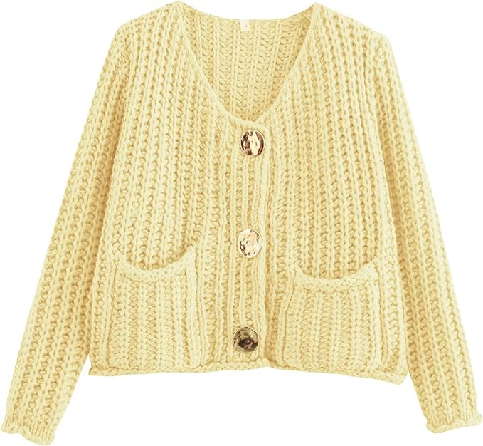 Arssm Womens Cropped Cardigan Sweaters Chunky Open Front Button Down Knit Sweater Long Sleeve Loo... | Amazon (US)