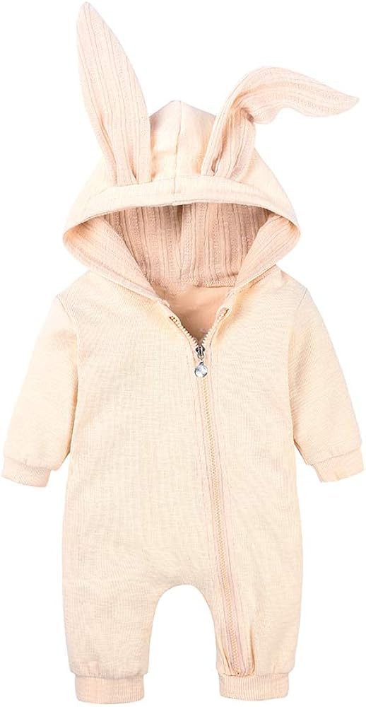 Baby Boys Girls Rabbit Ear Zipper Romper Newborn Hooded Bunny Bodysuit Infant Long Sleeve Jumpsuit | Amazon (US)