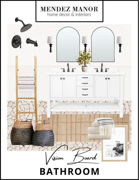 Black, white and neutrals are such a timeless combo! Mixing textures and materials keeps this classic bathroom design feeling fresh. 

#bathroom #bathroomdesign #bathroomdecor #blackandwhite #neutraldecor #neutralbathroom

#LTKhome #LTKstyletip