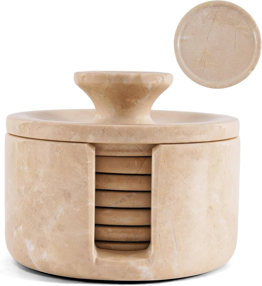 Earthen Crafts Marble Coaster Set of 6 Verona 3.5" Inches Natural Round Stone Drink Coasters Set ... | Amazon (US)