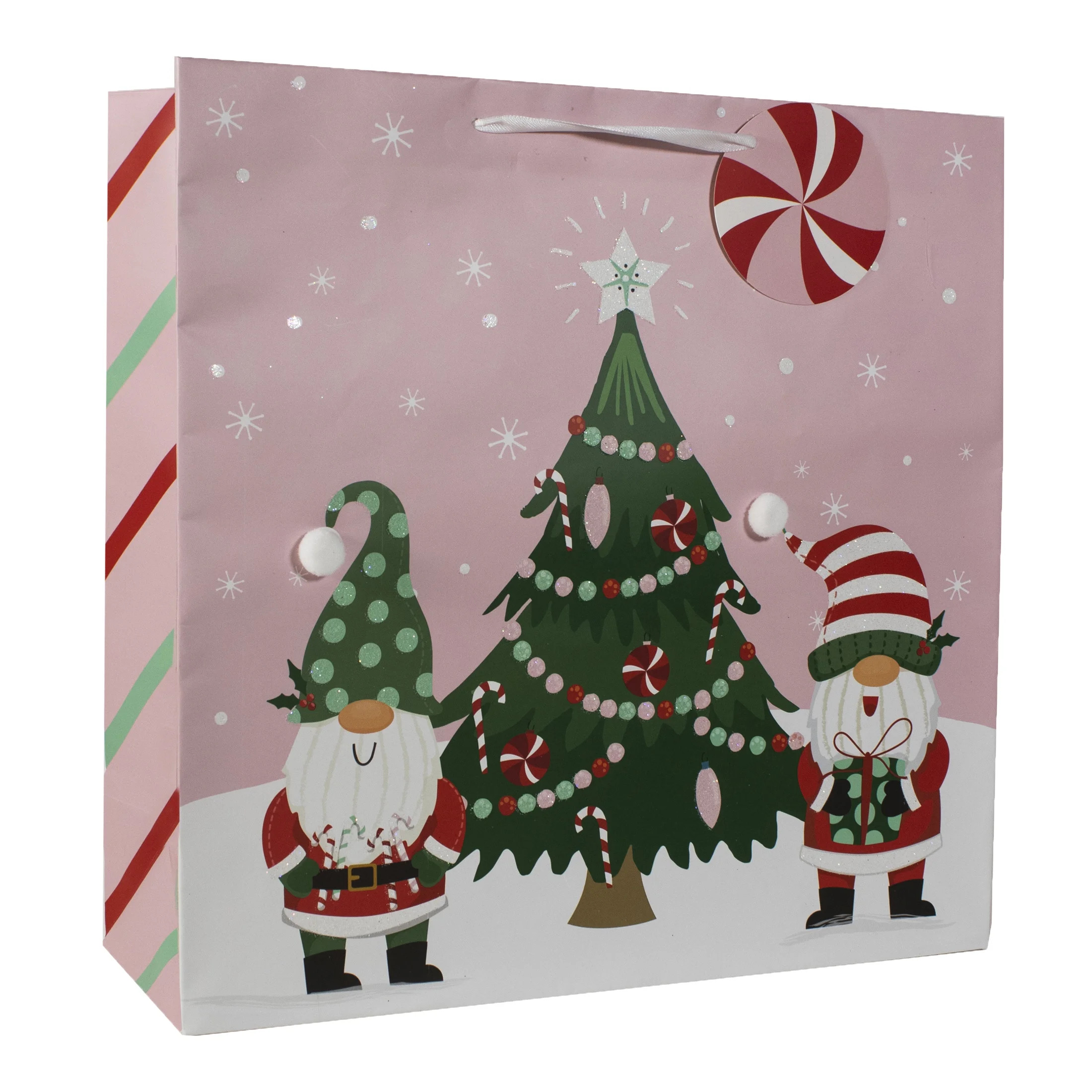 Large Square Pink Gnomes Christmas Gift Bag, 12 in x 4.5 in x 12 in, by Holiday Time | Walmart (US)