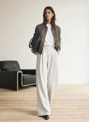 Grey Pleated Tailored Wide Leg Trousers | Mint Velvet - US