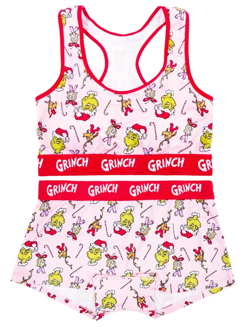 Dr Suess Grinch Christmas Women's Comfort Stretch Scoop Bra and Boyshort Panties Set Sizes S to X... | Walmart (US)
