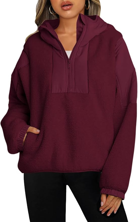 Panadila Womens Half Zip Pullover with Pockets Sherpa Hoodie Oversized Hooded Sweatshirt Warm Fle... | Amazon (US)