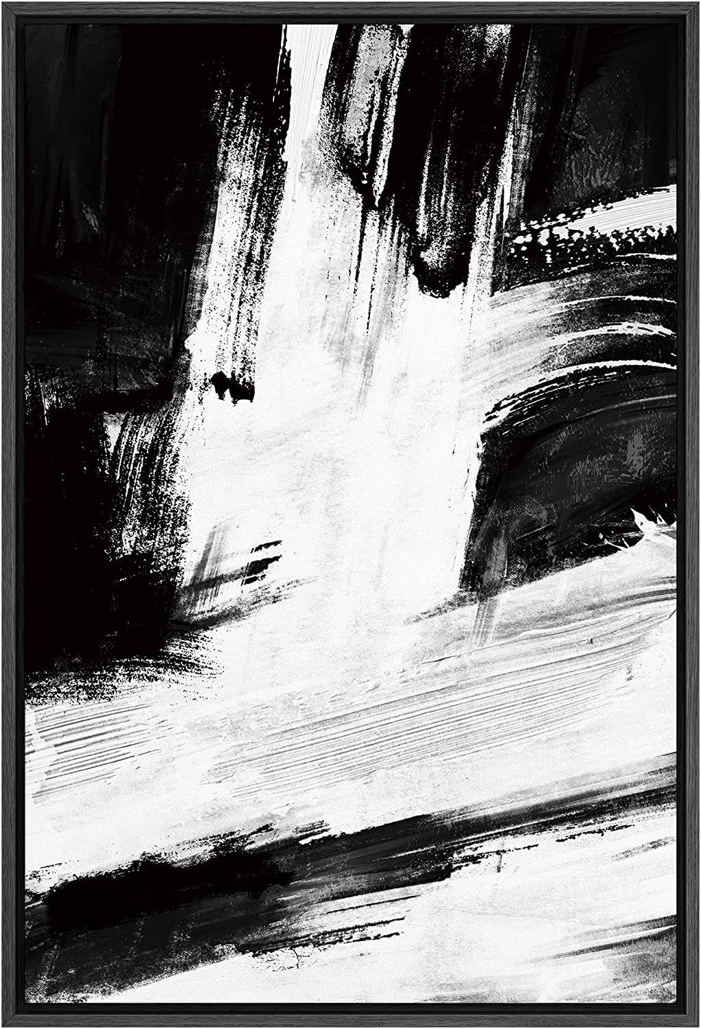 SIGNFORD Framed Canvas Print Wall Art White Brushstrokes on Black Background Abstract Shapes Illu... | Amazon (US)