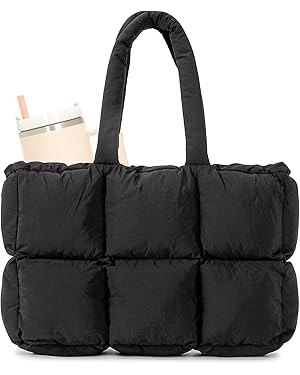 Herald Puffer Tote Bag for Women, Large Quilted Puffy Handbag Lightweight Satchel Purse with Cup ... | Amazon (US)