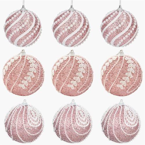 Gocasmus Christmas Ball Ornaments, 9pcs 3.14in Christmas Tree Decorations Ornament Set, Pink Shatterproof Christmas Ornaments for Xmas Tree and Holiday Party Decor | Amazon (US)