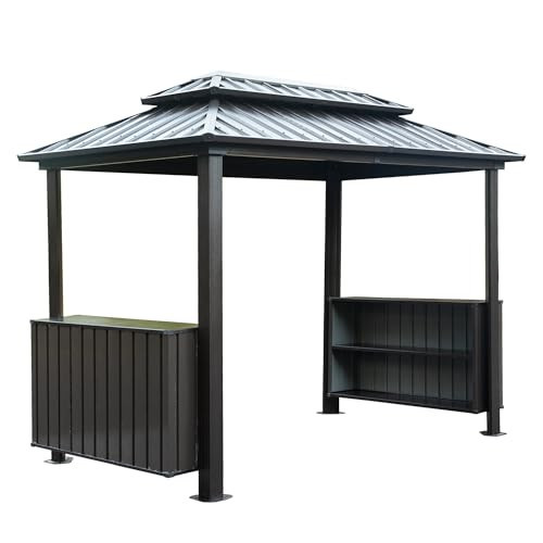 6x10FT Hardtop Grill Gazebo, Outdoor BBQ Gazebo with Double Galvanized Steel Roof, Patio Grill Canopy with 2 Storage Cabinets and Ceiling Hooks for Backyard, Lawn, Garden, Gray | Amazon (US)