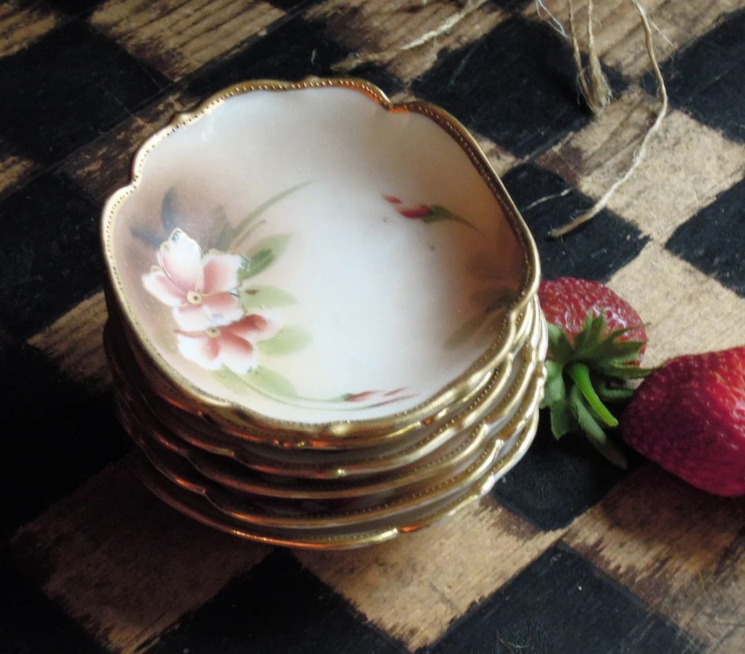 Six Butter Pats Antique Butter Pats / Ashtrays / Hand Painted Nippon Gold Encrusted Trinket Dishe... | Etsy (US)