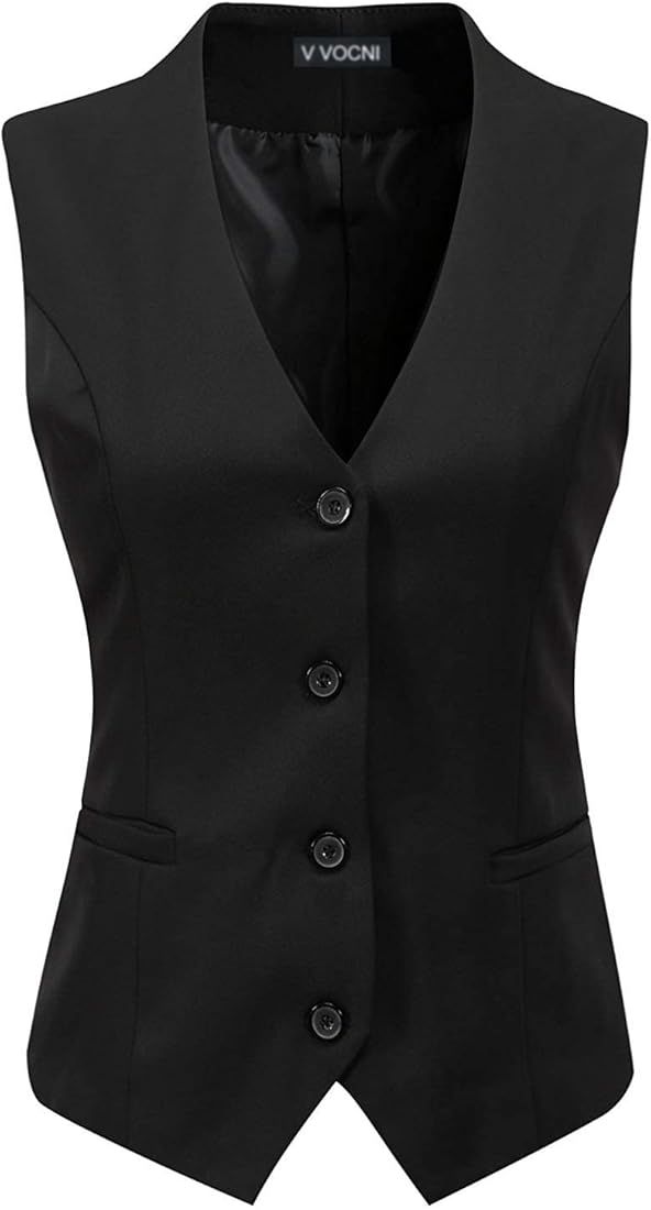 V VOCNI Women's Fully Lined 4 Button V-Neck Economy Dressy Suit Vest Waistcoat | Amazon (US)