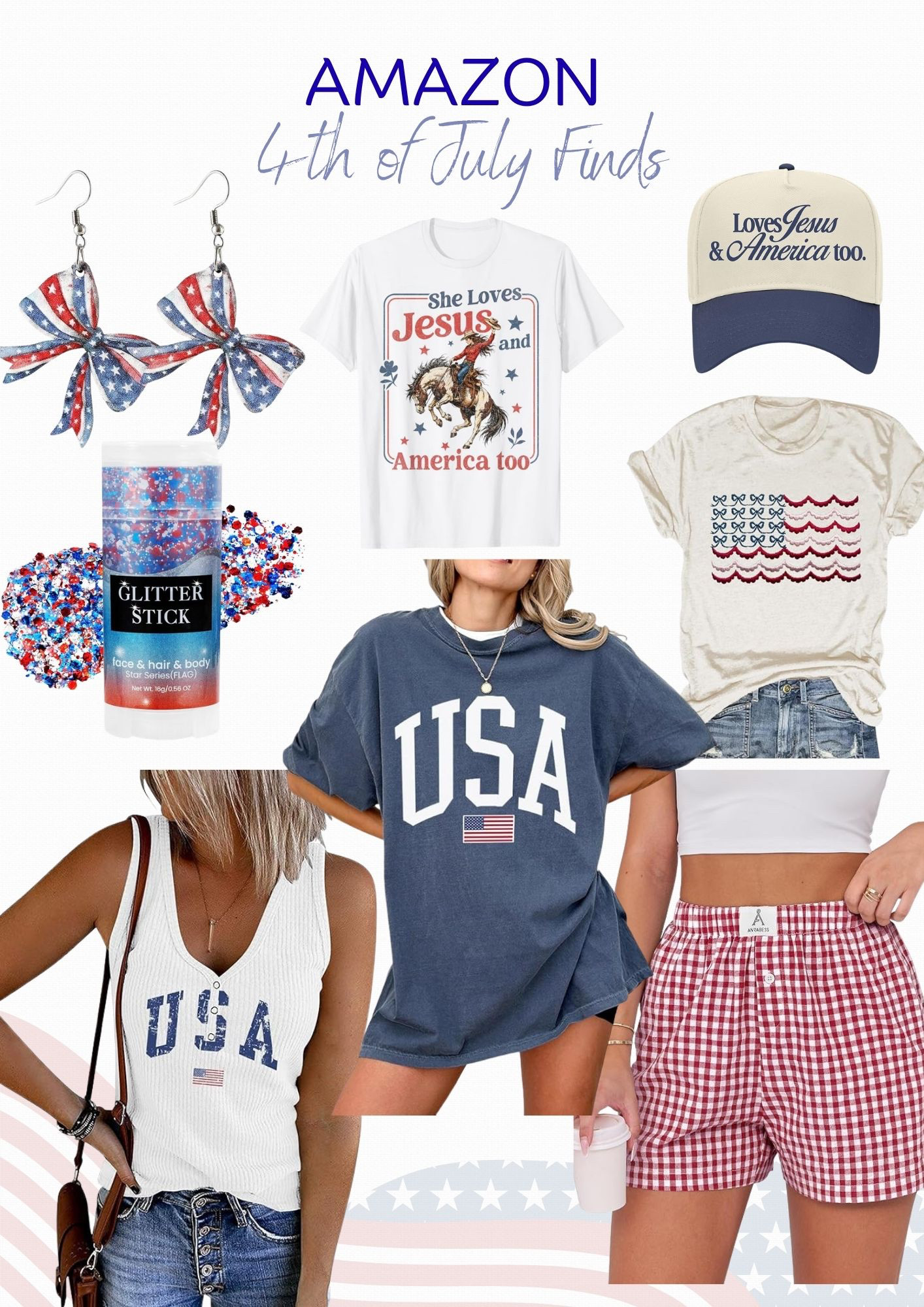 Red, white, and so cute 🇺🇸✨
Rounded up some of my favorite Amazon finds for the 4th of July—from comfy graphic tees and breezy dresses to the perfect accessories for backyard BBQs, fireworks, and lake days. ❤️🤍💙
Everything is affordable, easy to style, and perfect for celebrating all summer long. Tap the link to shop my favorites before they sell out! ✨

#LTKootd #LTKSeasonal #LTKMidsize
