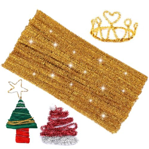 ZXIIXZ Pipe Cleaners Craft, 100Pcs Pipe Cleaners Supplies for Home DIY Handmade Arts, Glitter Pipe Cleaners for Festivals DIY Decorations/Glitter Gold | Amazon (US)