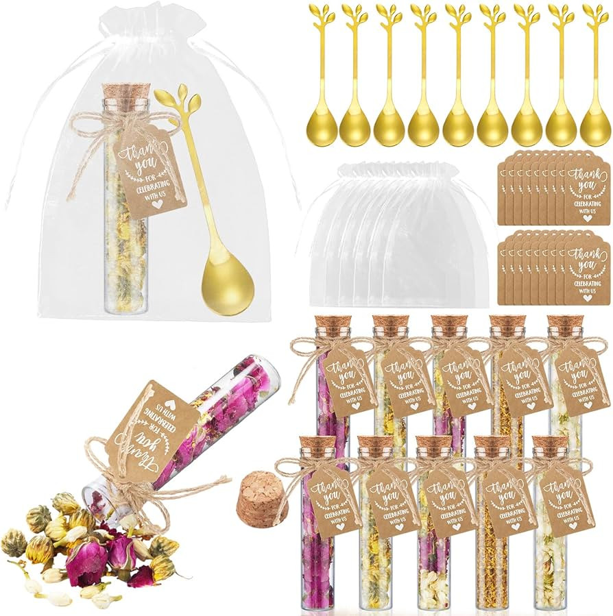 Hoolerry 24 Set Tea Party Favors Bulk Rustic Wedding Favor for Guest with 4.3'' Glass Tea Jar Sta... | Amazon (US)