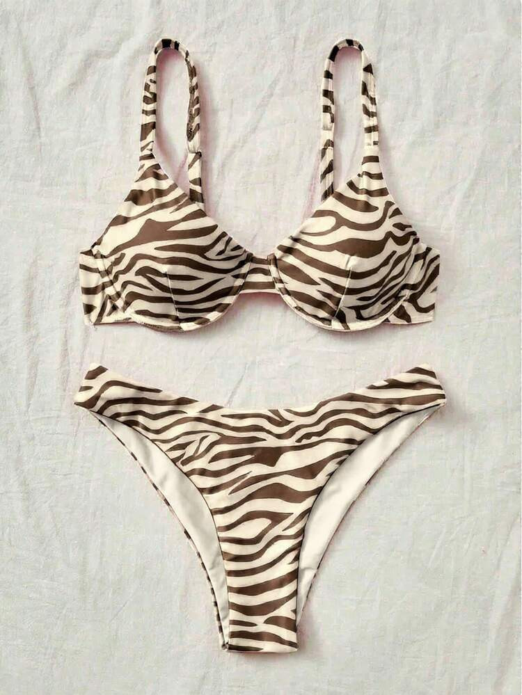 Swim Vcay All-Over Print Split Strap Bikini Swimsuit Set For Summer Beach Vacation | SHEIN