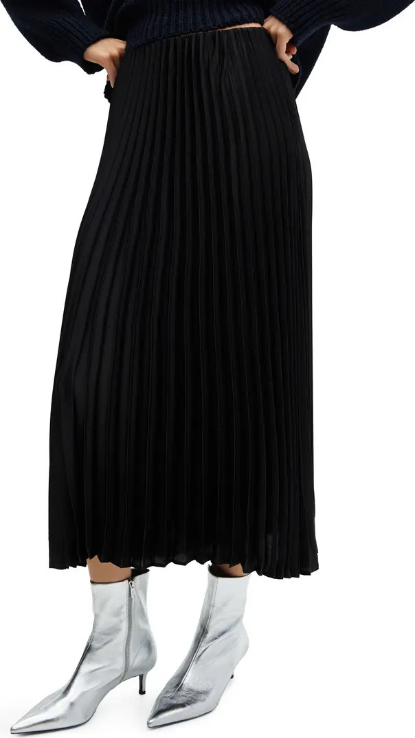 MANGO Pleated Satin Midi Skirt | Nordstrom | Nordstrom