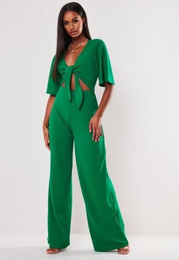 Green Kimono Sleeve Cut Out Jumpsuit | Missguided (US & CA)