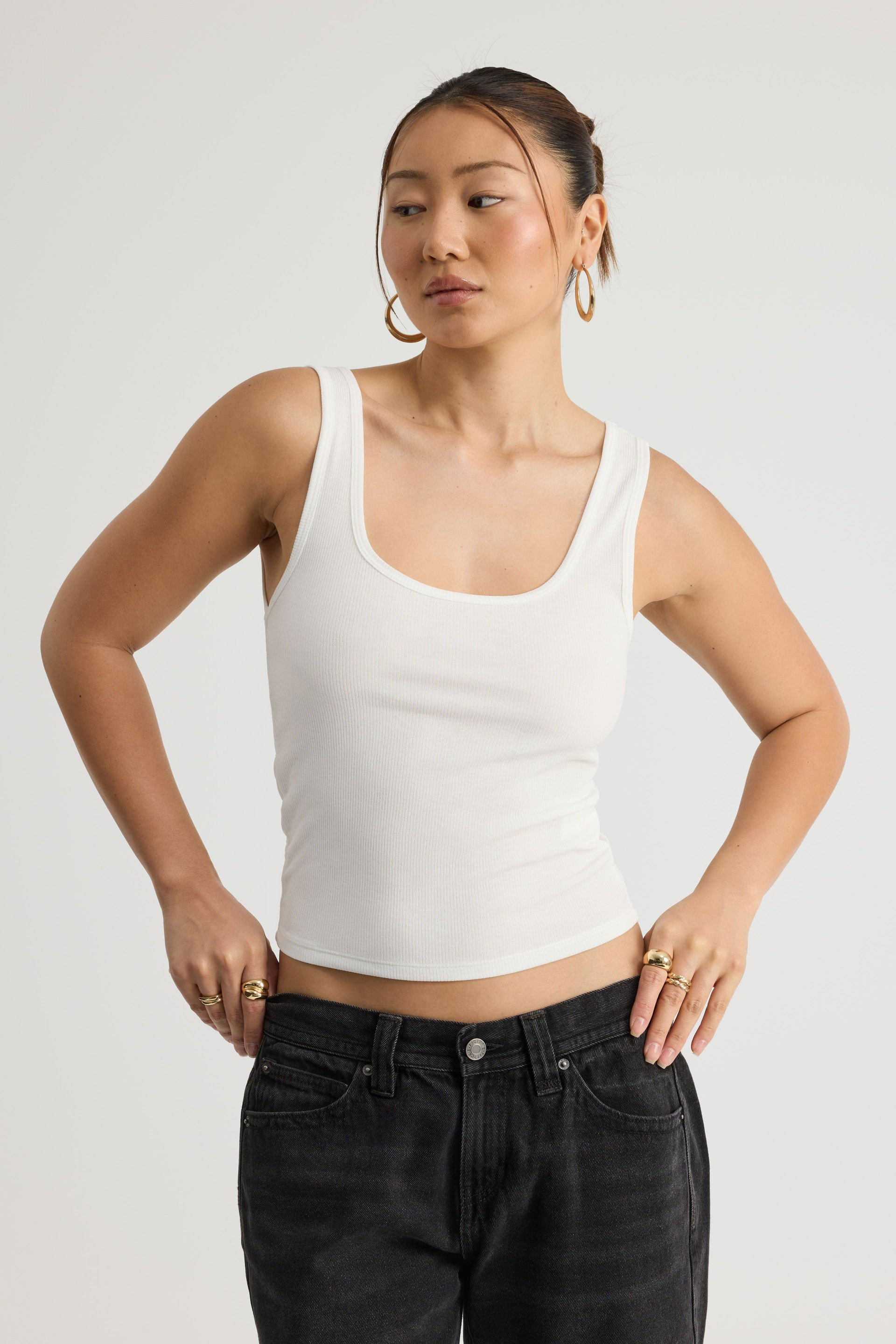 Factorie - Textured Scoop Tank - Cloud | Cotton On (ANZ)