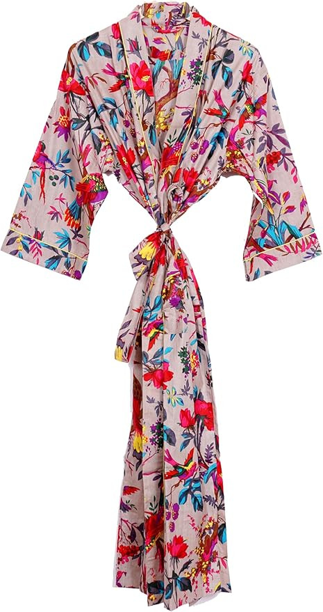 Pure 100% Cotton Robe For Womens Bathrobe Dressing Gown Long sleepwear Free Size Kimono | Amazon (US)