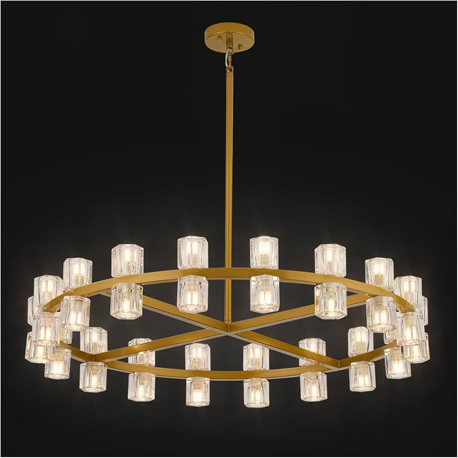Modern 36 Inch Gold Crystal Wagon Wheel Chandelier, Large Round 36-Light Pendant Lighting Fixture... | Amazon (US)