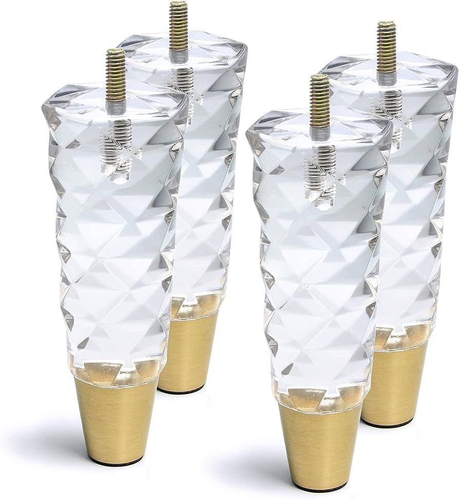 JEREVER Diamond Pattern Acrylic Furniture Legs Pack of 4 Replacement Sofa Cabinet Feet Modern Cle... | Amazon (US)