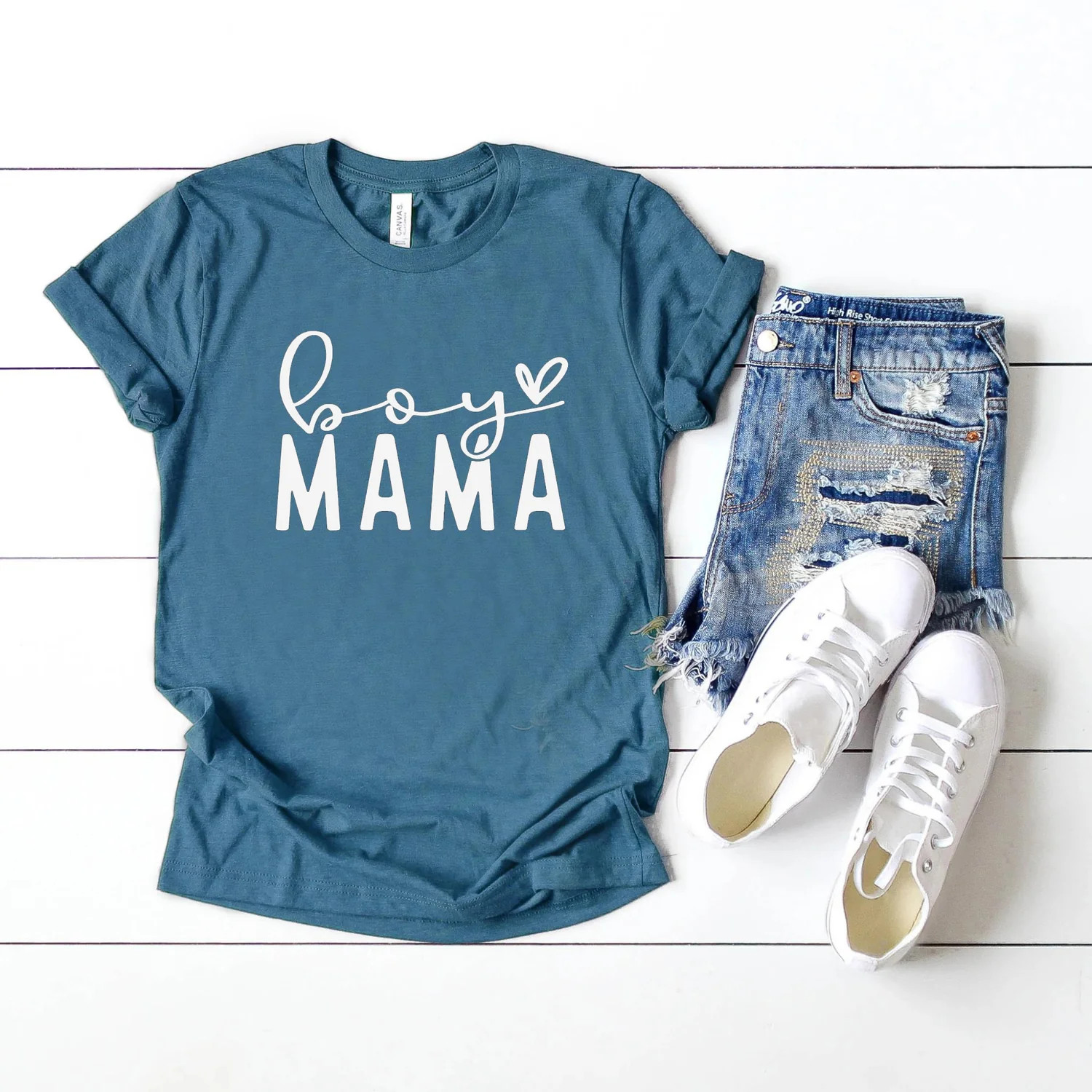 Boy Mama with Heart Graphic Tee, Teal | SpearmintLOVE