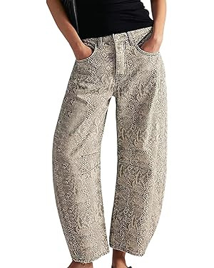 Womens Baggy Barrel Boyfriend Jeans Floral Print Denim Ankle Pants Wide Leg Flared Jeans Sweatpan... | Amazon (US)