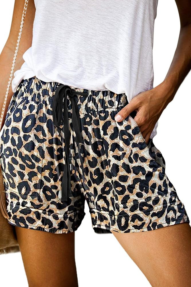 QUEEN PLUS Womens Casual Shorts Comfy Elastic Waist Drawstring Pocket Shorts Pants | Amazon (US)