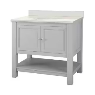 Home Decorators Collection Gazette 37 in. W x 22 in. D Vanity in Grey with Engineered Marble Vani... | The Home Depot
