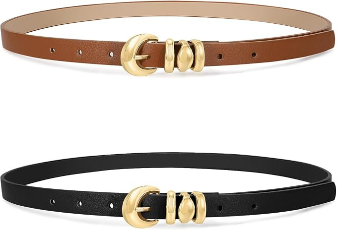 XZQTIVE 2 Pack 0.71'' Womens Skinny Leather Belts for Ladies Thin Waist Belt for Jeans Dress Pant... | Amazon (US)