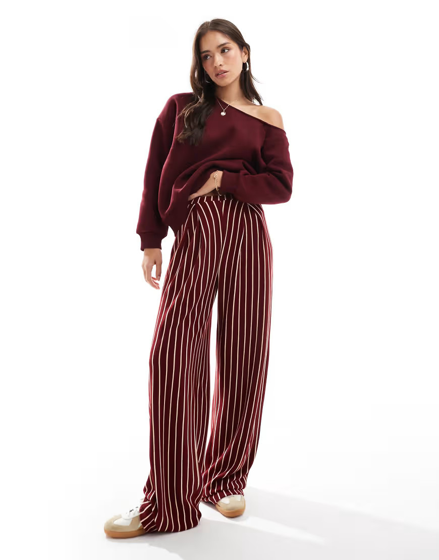 ASOS DESIGN tailored sweatpants in burgundy and white stripe-Multi | ASOS (Global)