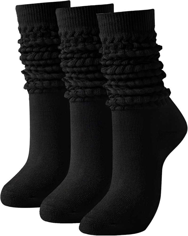 Women's Slouch Socks-Cotton Blend Scrunch Crew Socks, Retro 80s Style Thigh High Boot Socks for C... | Amazon (US)