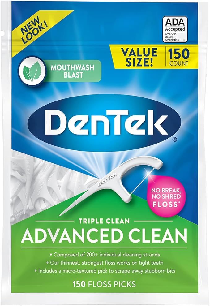 DenTek Triple Clean Advanced Clean Floss Picks, No Break & No Shred Floss, 150 Count | Amazon (US)