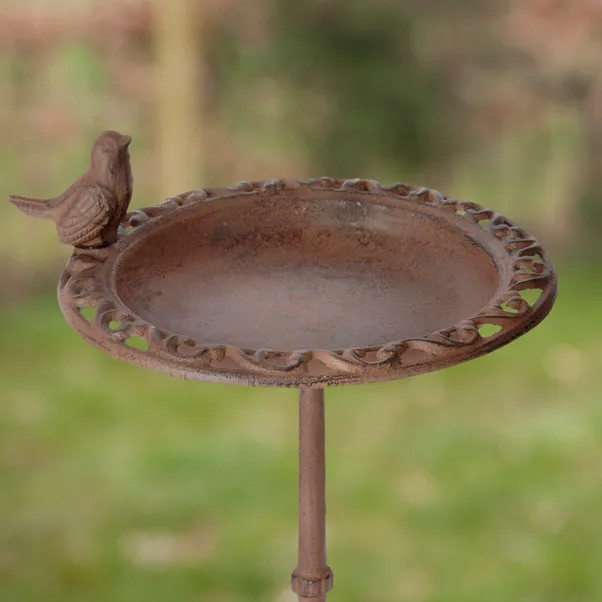 Fallen Fruits Standing Cast Iron Bird Bath with Bird | Dunelm