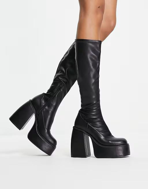 ASOS DESIGN Chaos chunky platform knee boots in black | ASOS (Global)