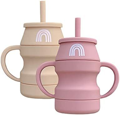 Hippypotamus Silicone Transition Cups For Toddlers - Tiny Cup With Straw & Lid - Removable Handles - | Amazon (US)