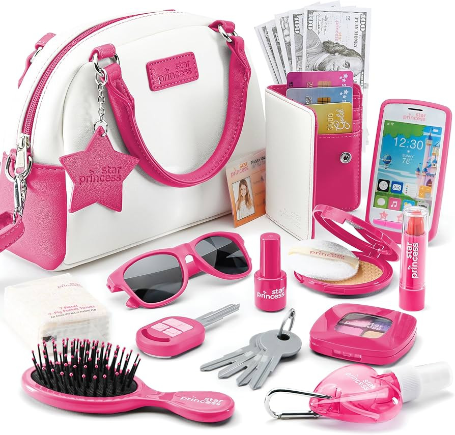Star Princess Pretend Play Purse Set for Girls - Realistic Purse with Accessories: Toy Phone, Wal... | Amazon (US)