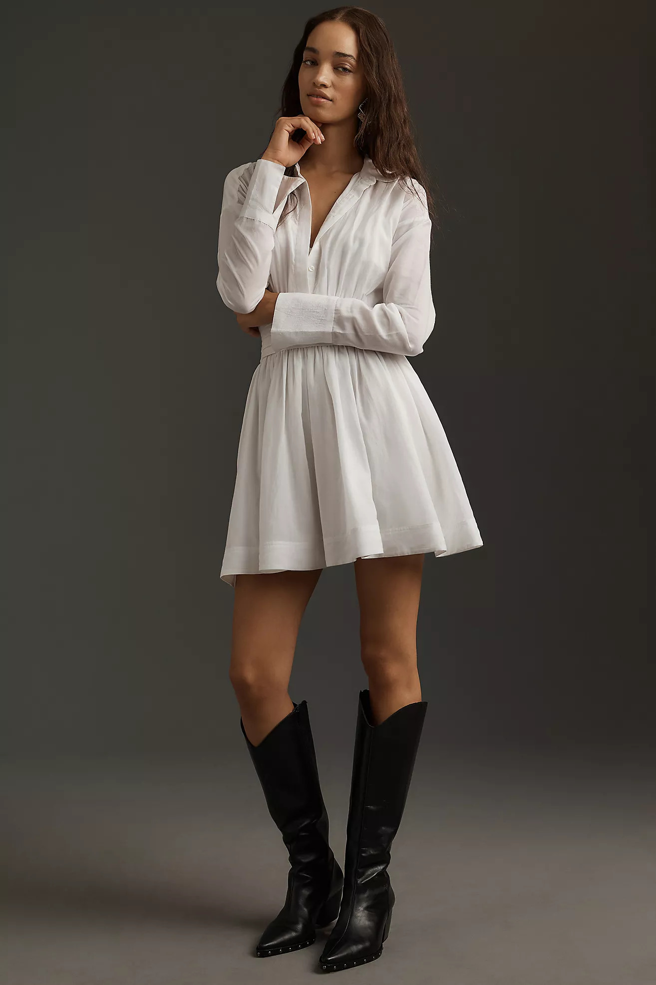 Maeve Long-Sleeve Mini Shirt Dress | Anthropologie (US)