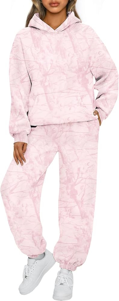 Camo Sweatsuits for Women 2 Piece Outfits Maple Leaf Print Hoodie Sweat Sets Pants Camouflage Tra... | Amazon (US)