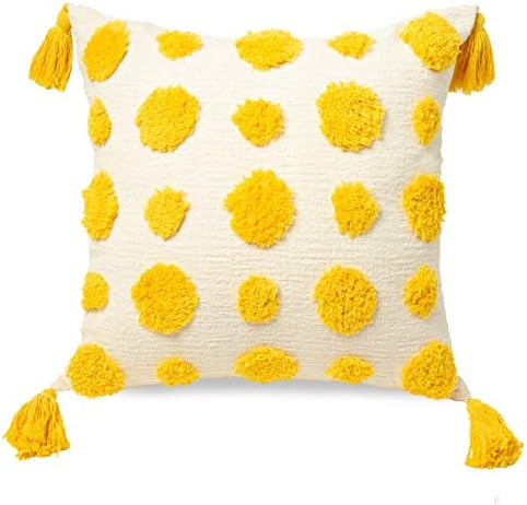 PLWORLD Boho Yellow Throw Pillow Cover 20x20 Inch with Tassels, Pom Pom Tufted Decorative Cream Chen | Amazon (US)
