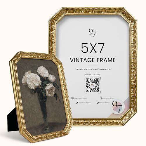 97 Decor 5x7 Vintage Picture Frame - Gold Antique Frame 5x7, Ornate Frames 5 X 7 With Glass Front For Tabletop Photo Display And Wall Hanging, Victorian Poster Frame 5 By 7 | Amazon (US)