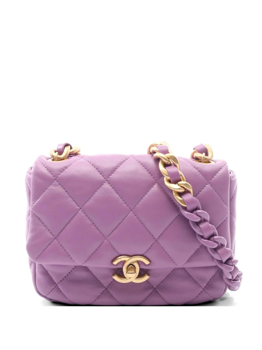 CHANEL Pre-Owned 2021s Mini Matelassé chain shoulder bag - Purple | Farfetch Global
