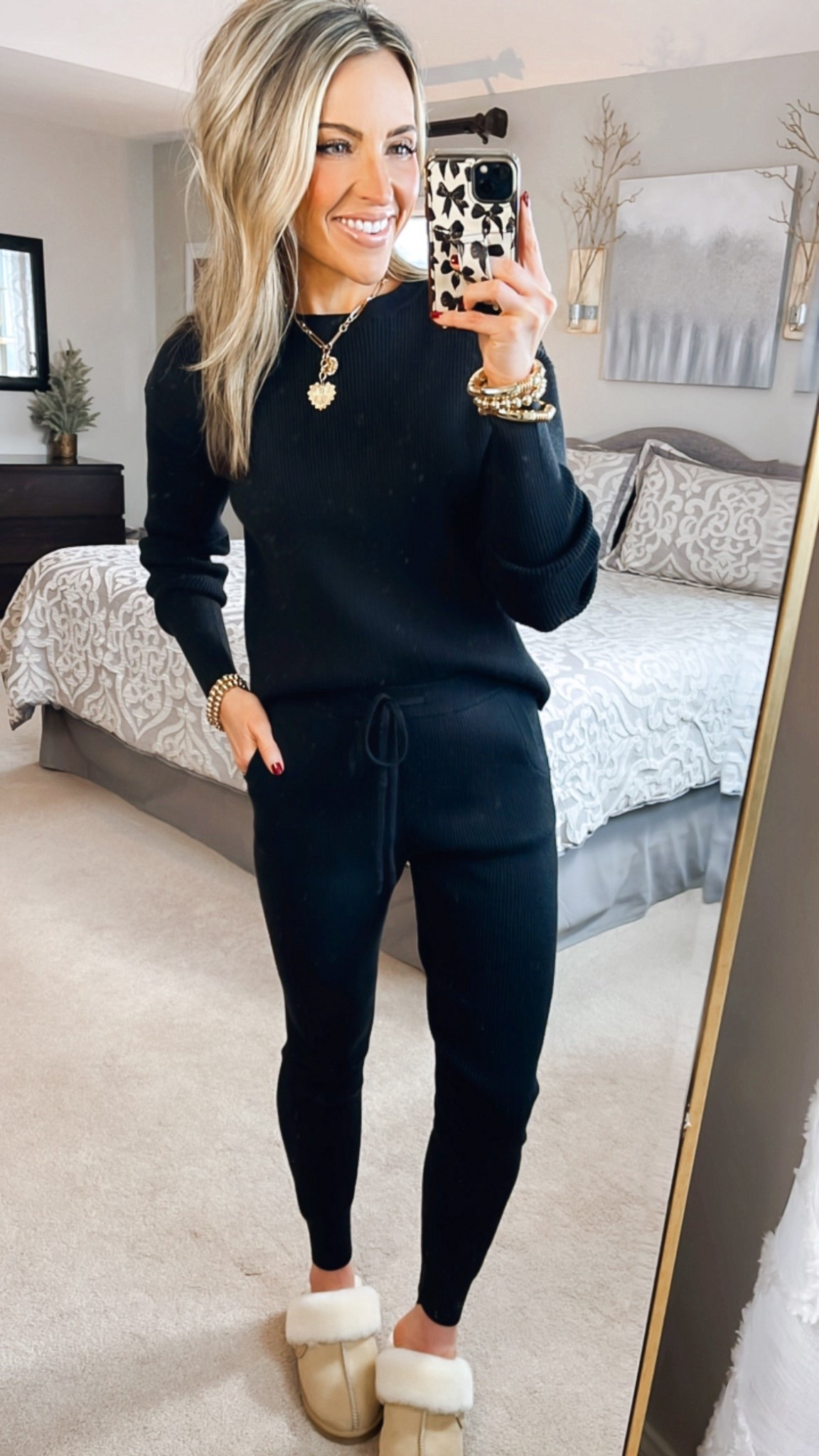 Snuggle up in this cozy lounge set! Perfect for a relaxed day at home. Comes in several colors and styles. Wearing colors: black, Size small

#LTKSeasonal #LTKdayinmylife #LTKmomlife