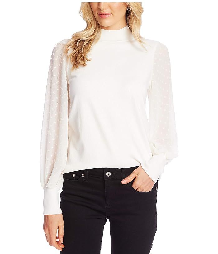 CeCe Long Sleeve Mock Neck Clip Sleeve Sweater (Antique White) Women's Clothing | Zappos
