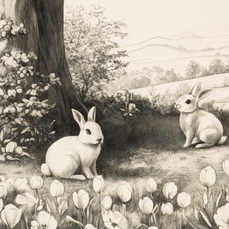 Bunnies in Nature Framed Easter Artwork, Black and White, 12" x 12", by My Texas House | Walmart (US)