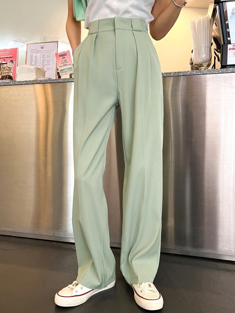 DAZY Slant Pockets Fold Pleated Tailored Pants | SHEIN