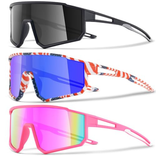 CMBJJU 3PACK Kids Sunglasses,Youth Baseball Glasses,Cycling Goggles for 8-14 Boys Girls,UV400 Protection (3pcs-Black Black+Blue Red+Pink Pink-K09) | Amazon (US)