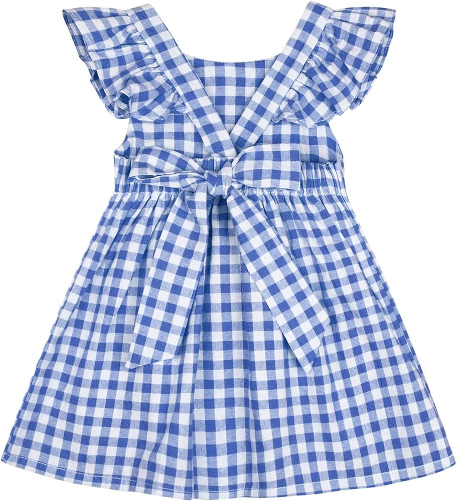 AGQT Baby Girls Plaid Dress Flutter Sleeve Gingham Spring Summer Dresses Size 6M-8T | Amazon (US)