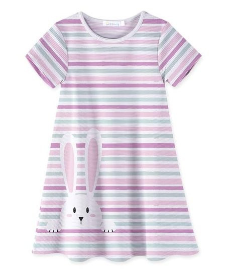 White & Lilac Striped Bunny Shift Dress - Girls | Zulily