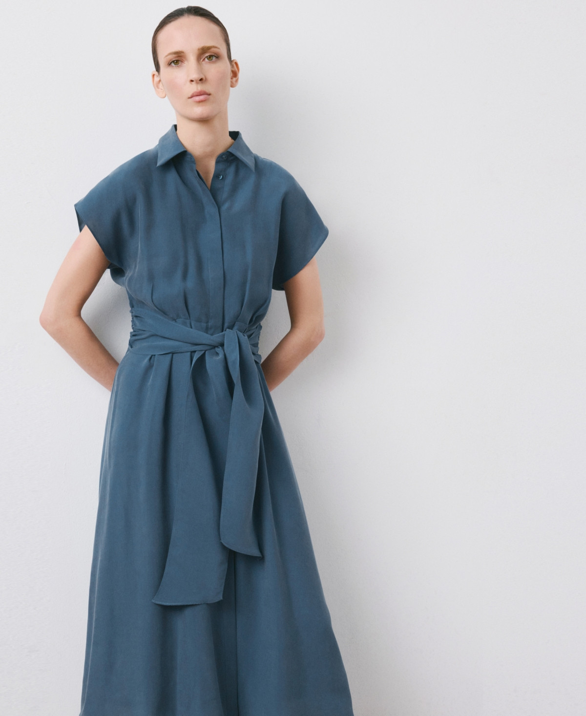 Mango Women's Belt Shirt Dress - Blue | Macy's