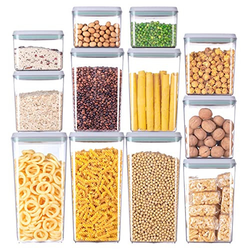 EQI 12 Pcs Pop Airtight Food Storage Containers with Lids for Kitchen Pantry Organization Stackable Cereal Snacks Flour Sugar Coffee Spaghetti (1.2, 2.0, 2.7, 3.3qt)*3 | Amazon (US)